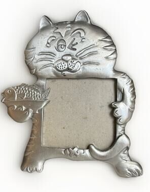 Sixtrees Pewter Cat Kitten Fish Picture Frame 6"x5" For 3" x3" picture